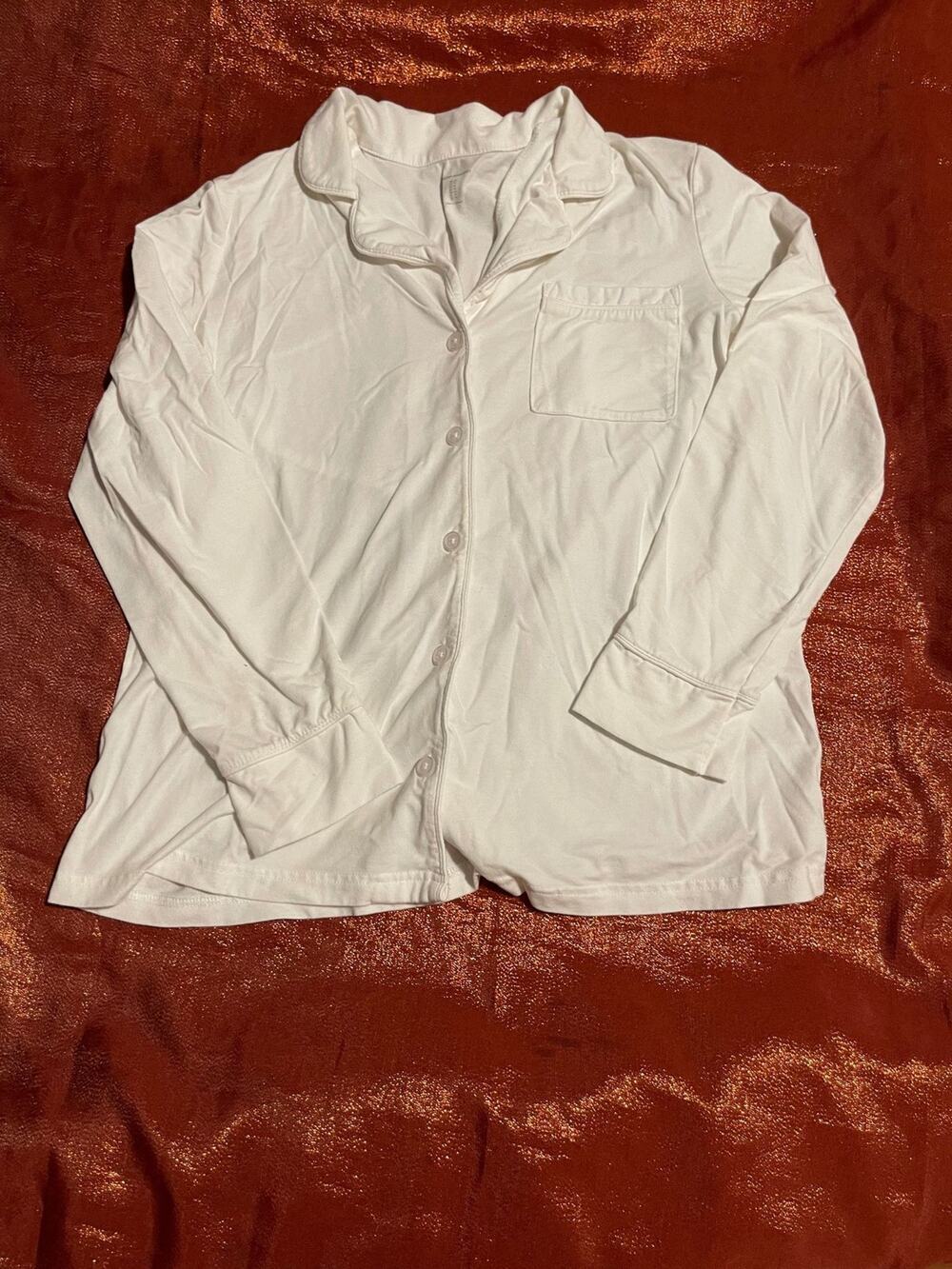Amazon Essentials Pajama Top Womens M White Button Front Long Sleeve Pocket